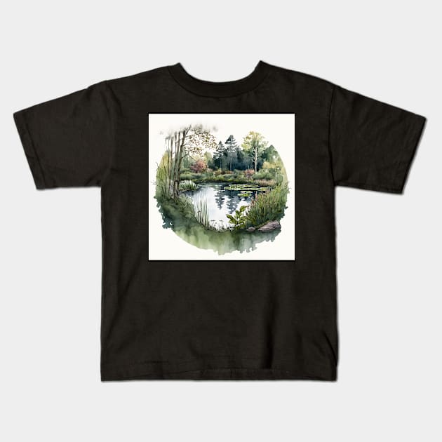 Coy Pond Watercolors Kids T-Shirt by Abili-Tees